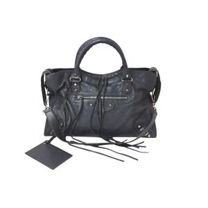 BALENCIAGA The City Tote Bag Handbag Gray Leather